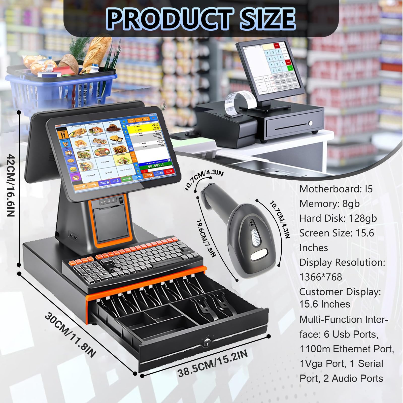 Amazon.co.jp: 15.6 インチ タッチ スクリーン POS システム、一体型